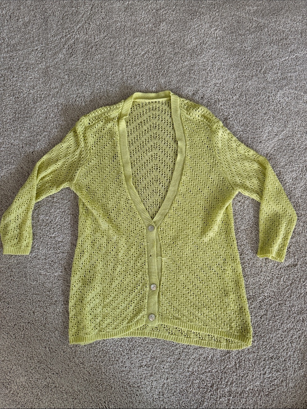 Light Yellow Open-Knit Button Cardigan Sweater